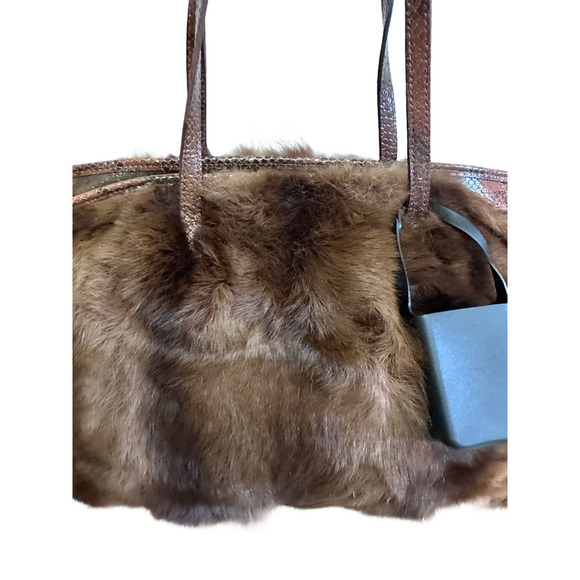 Rare Clever Carriage Company Faux Fur & Snakeskin Satchel Style Bag NWOT - Picture 3 of 6